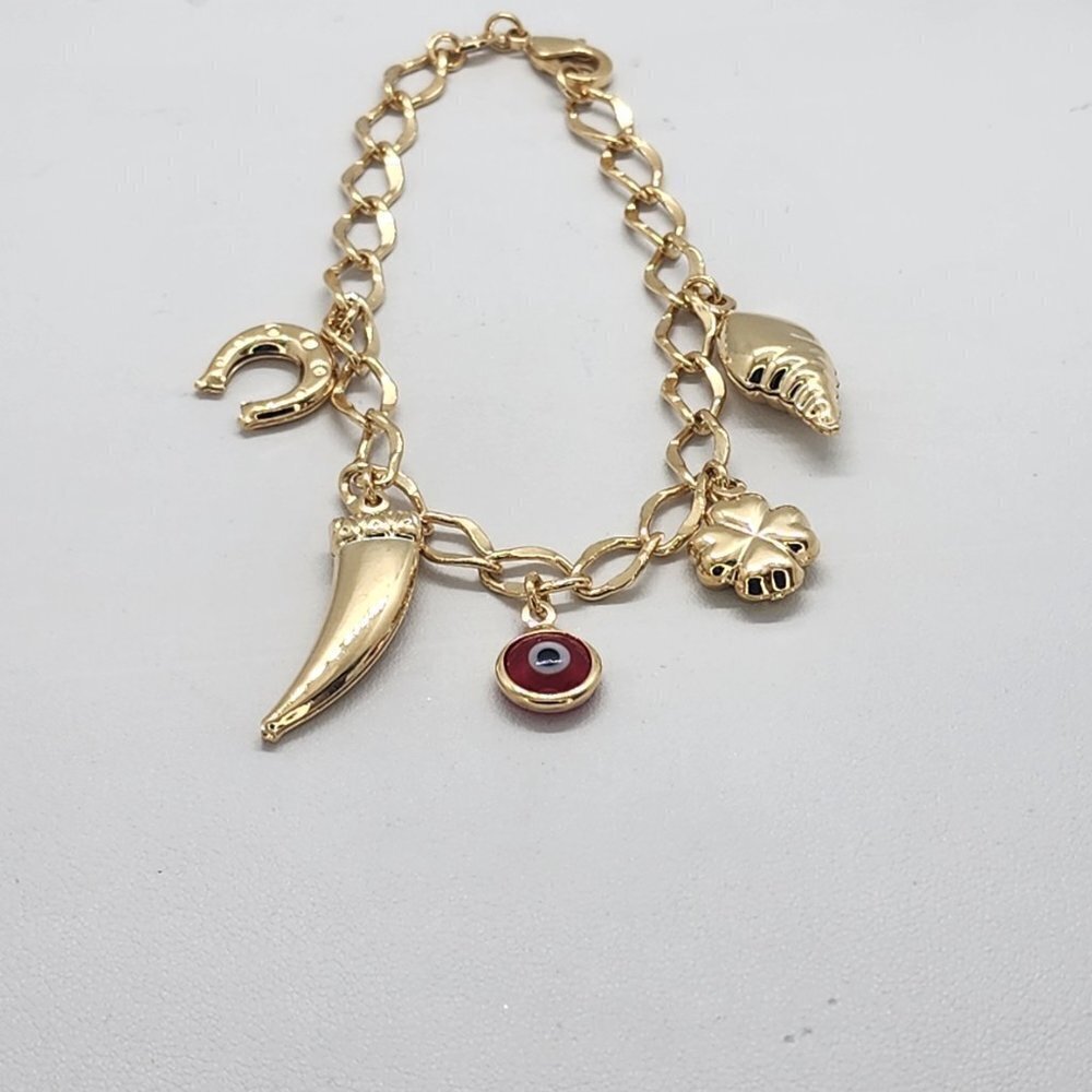 Brand New Brazilain 18k Gold filled Red Evil Eye Multi Charms Bracelet - Picture 2 of 5